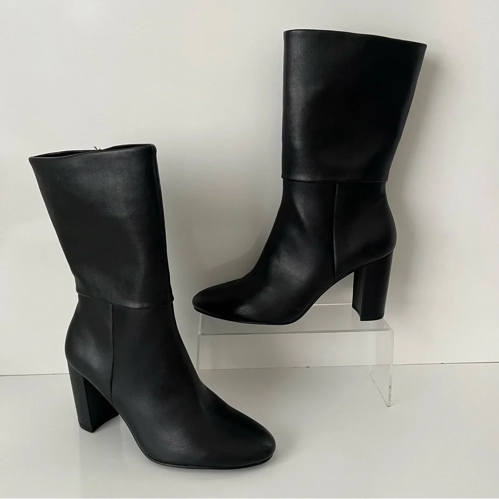CHARLES DAVID Billow Faux Leather Pointed Toe Block Heeled Boot in Black NEW - Picture 3 of 14